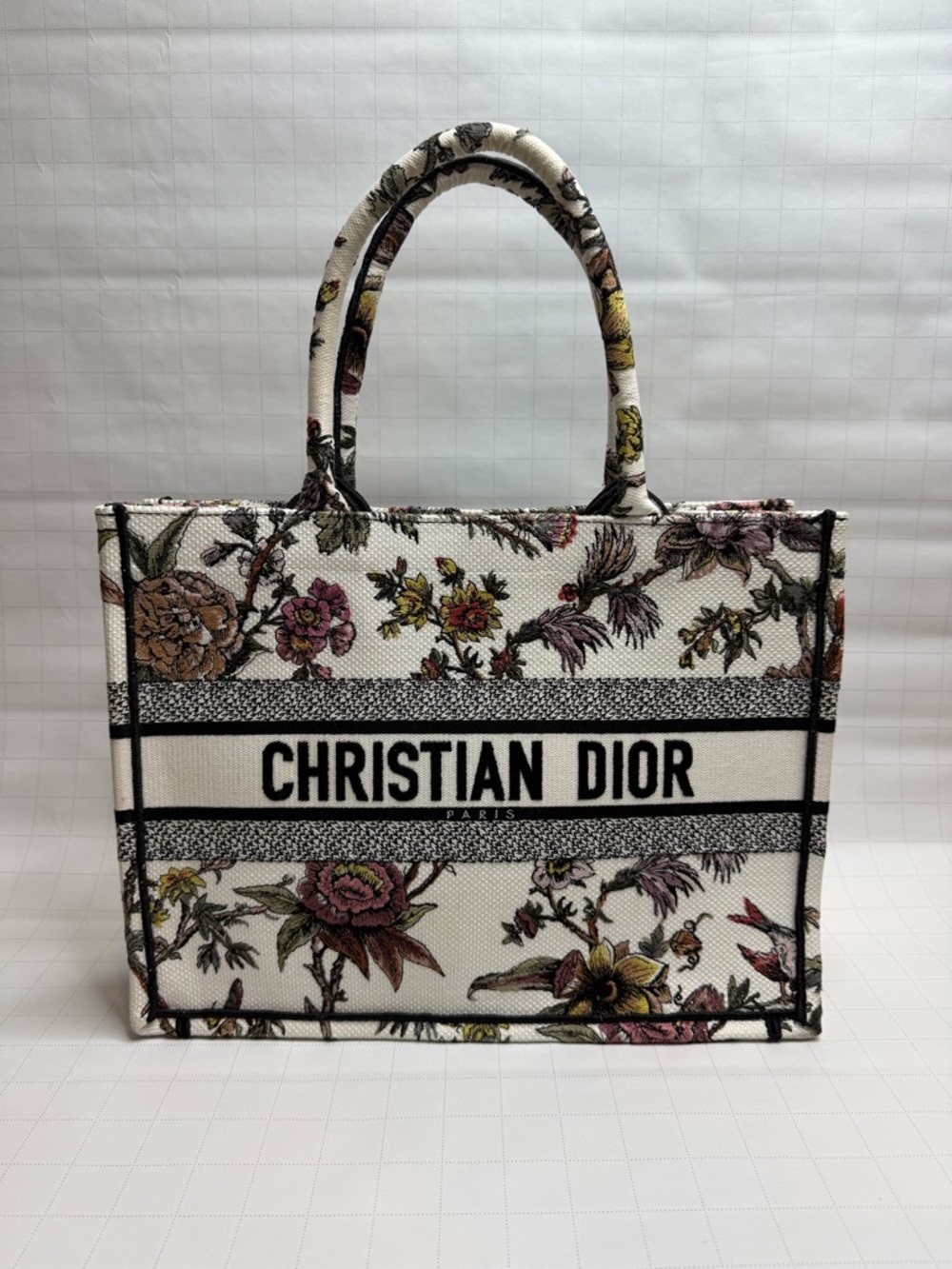 Dior Floral Book Tote in White with Multicolor Blooms